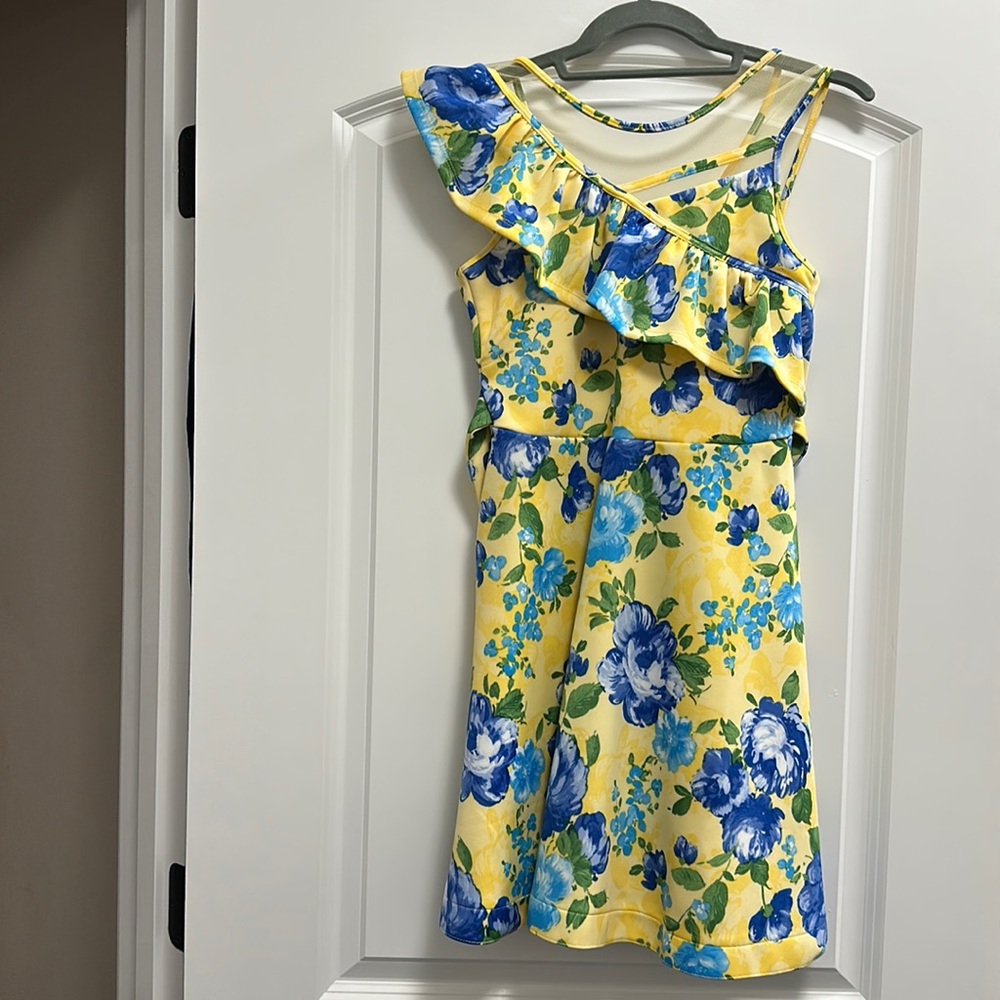Girls yellow and blue dress. Easter dress. Recital dress